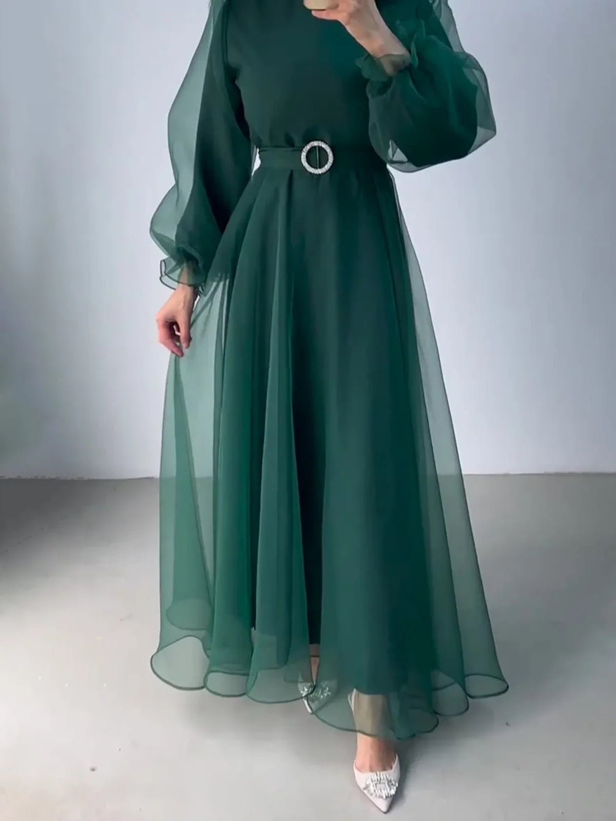 Abayas de Dubaï à col mi-haut pour femmes, en gaze, caftan décontracté