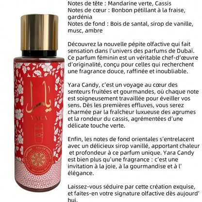 Yara Brume Parfumée 250ML – Brume Féminine Gourmande et Orientale, Fraise, Vanille, Musc & Ambre