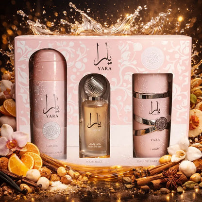 LATTAFA YARA 3-PIECE COFFRET SET - 100ML EDP + 200ML DEODORANT SPRAY + 50ML HAIR MIST