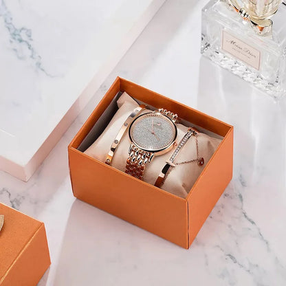Montre-Bracelet de Luxe pour Femme, Ensemble de 3 Pièces, Horloge d'Anniversaire