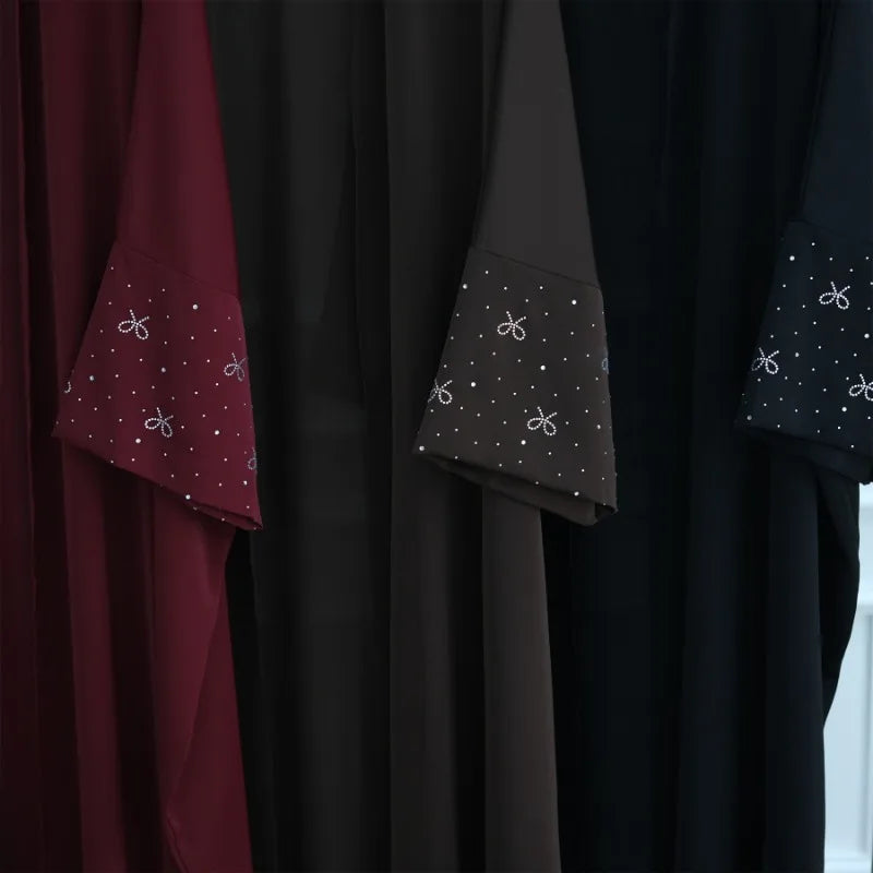Abaya de luxe de dubaï avec nœud perlé, robe modeste pour femmes élégante