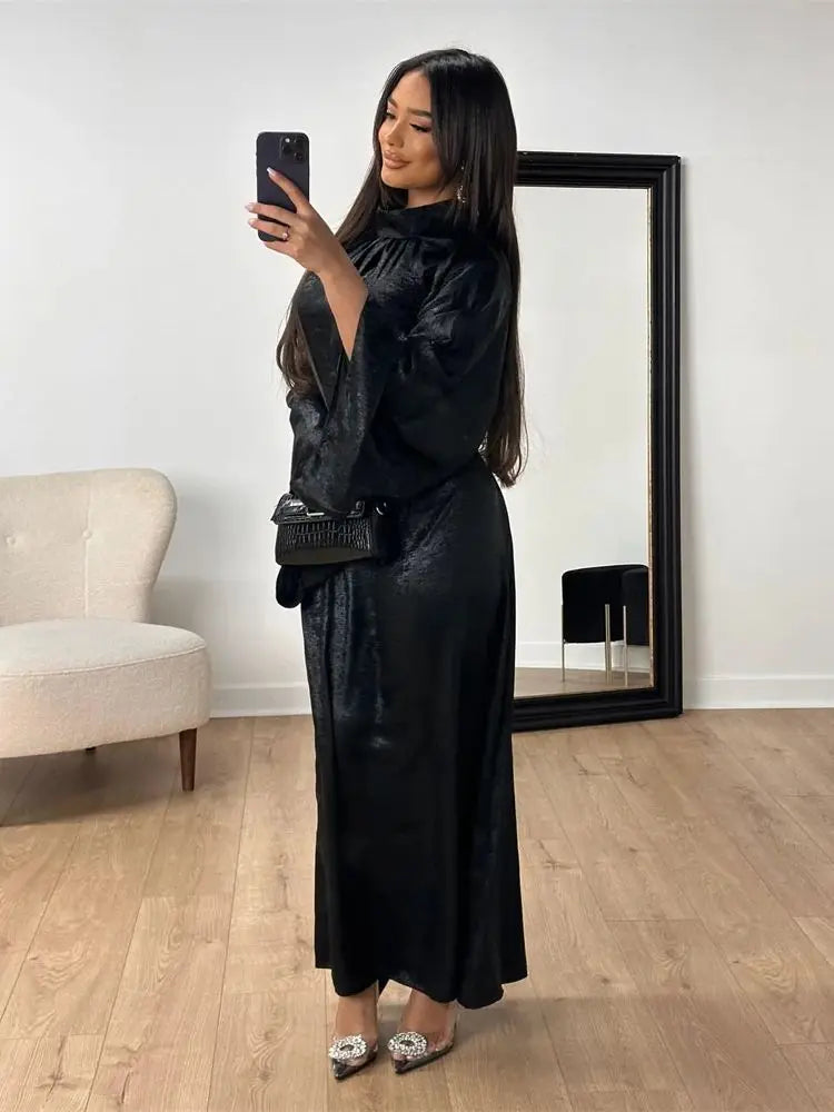 Abaya-Robe de luxe en satin pour femme, caftan kebaya marocain
