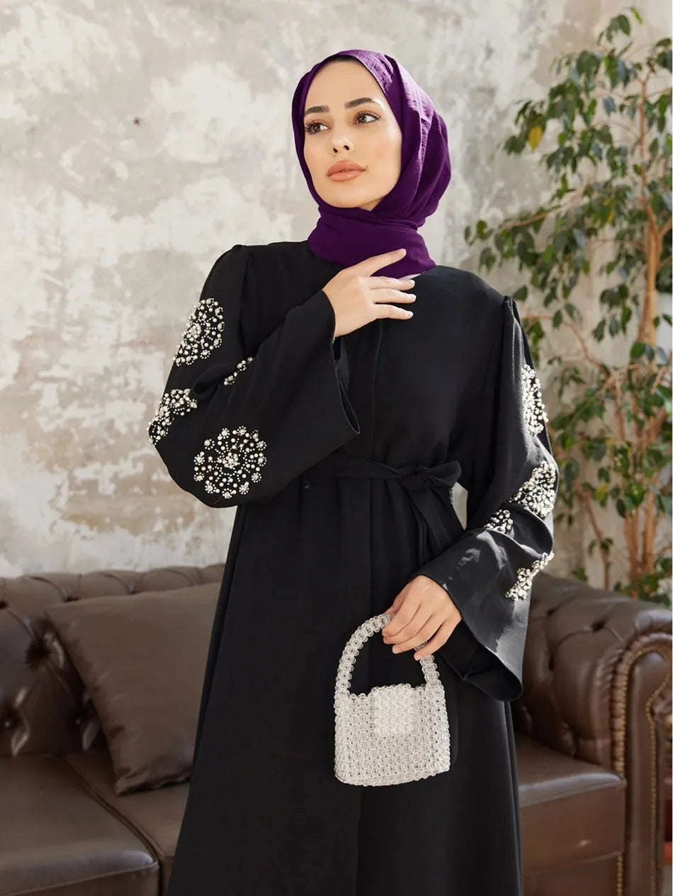 Abaya pour femmes de Dubaï, robe maxi perlée, Kaftan turc