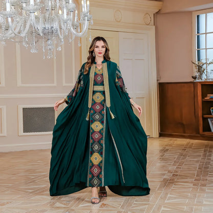 Robe musulmane brodée pour femmes, Abaya ouverte