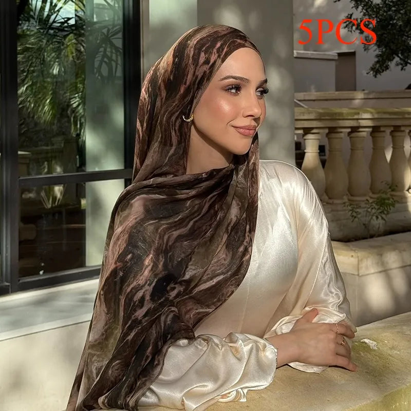 Écharpe en marbre Hijab imprimé aquarelle, Protection solaire douce et respirante