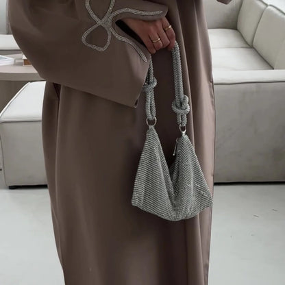 Robe Abaya de luxe cloutée pour femmes, modeste ornée de cristaux