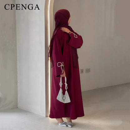 Robe Abaya de luxe cloutée pour femmes, modeste ornée de cristaux