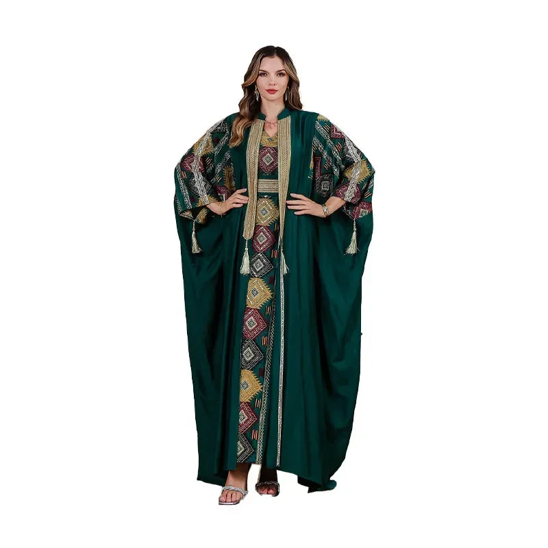 Robe musulmane brodée pour femmes, Abaya ouverte