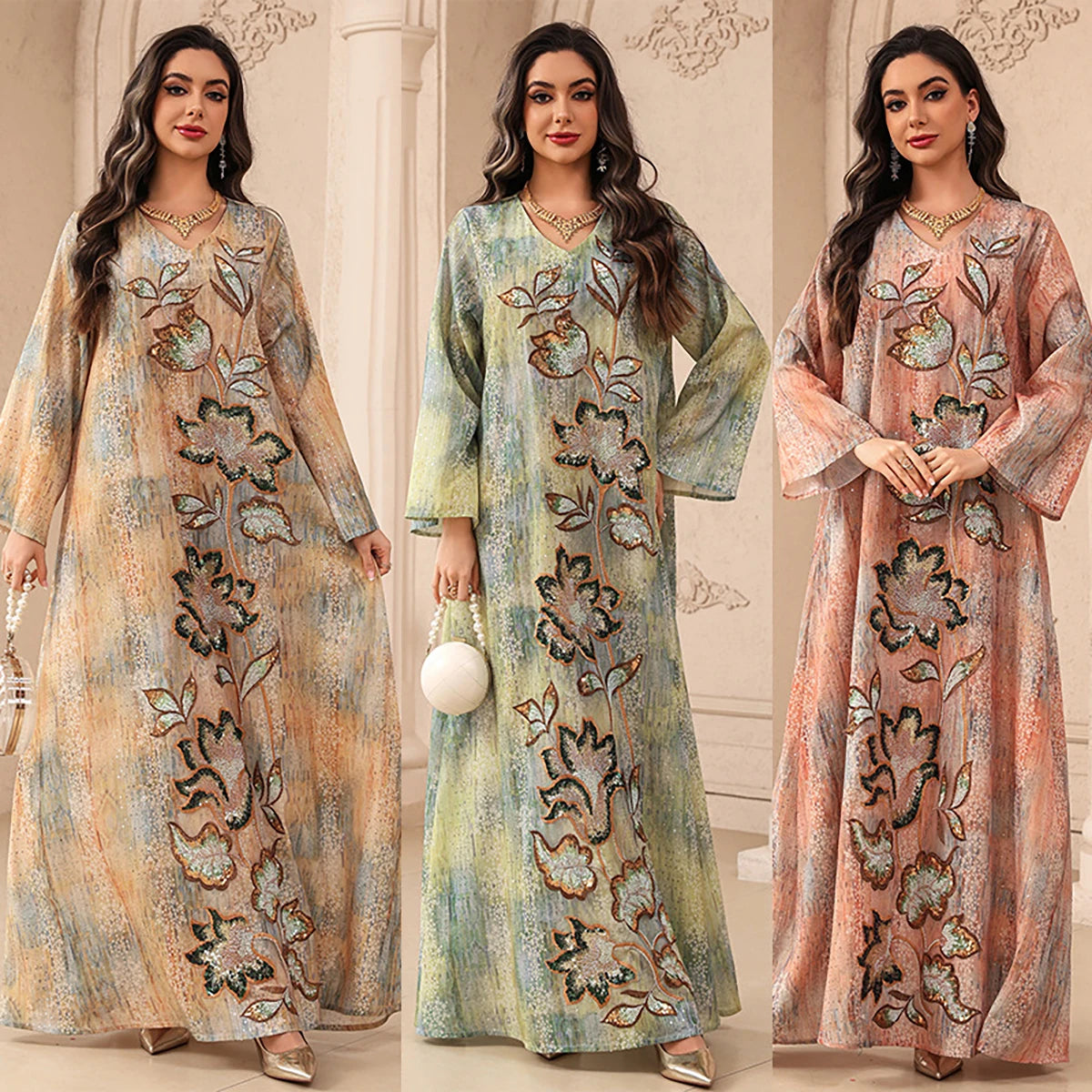 Abayas de luxe de Dubaï, Djellaba de l'Aïd, Robe longue pour femmes  à sequins