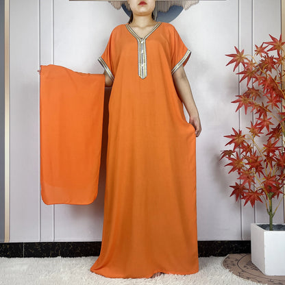 Abayas Africaines à Manches Courtes pour Femme, Robe Élégantes avec Turban, Couleur