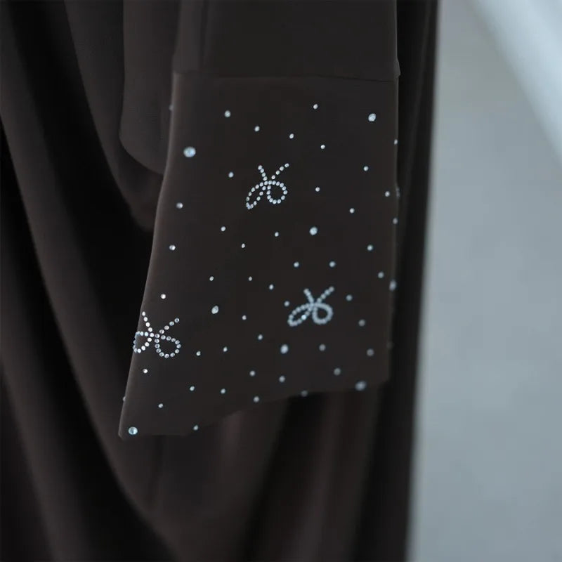 Abaya de luxe de dubaï avec nœud perlé, robe modeste pour femmes élégante