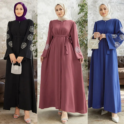 Abaya pour femmes de Dubaï, robe maxi perlée, Kaftan turc