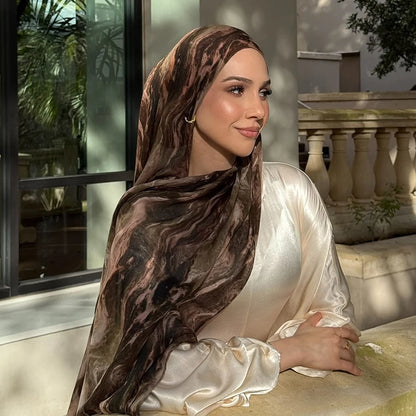 Écharpe en marbre Hijab imprimé aquarelle, Protection solaire douce et respirante