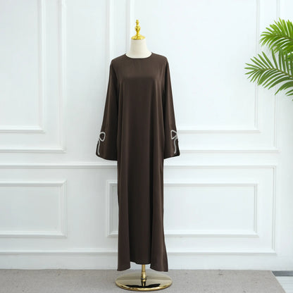 Robe Abaya de luxe cloutée pour femmes, modeste ornée de cristaux
