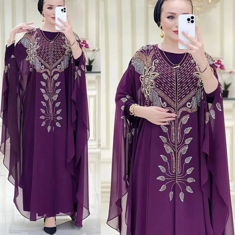 Abaya robes pour femmes col rond perles caftan
