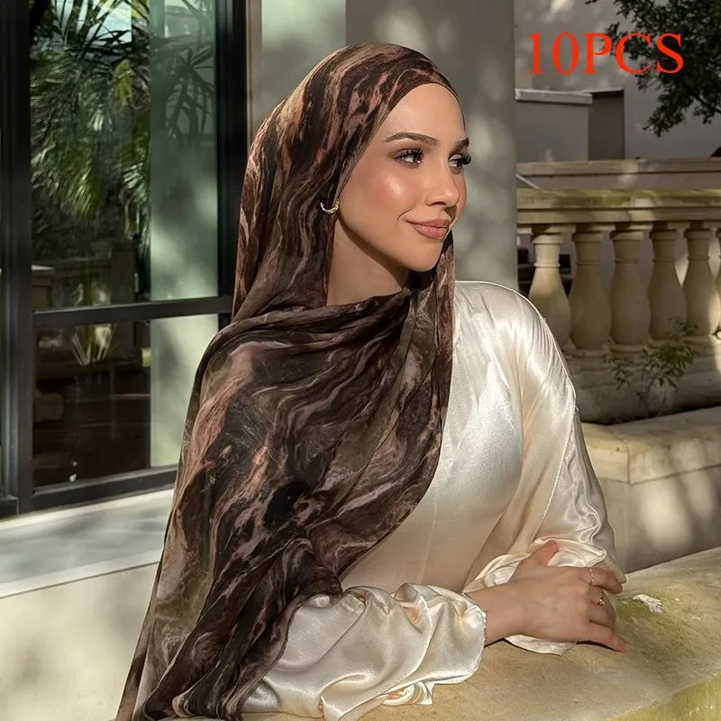 Écharpe en marbre Hijab imprimé aquarelle, Protection solaire douce et respirante