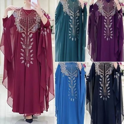 Abaya robes pour femmes col rond perles caftan