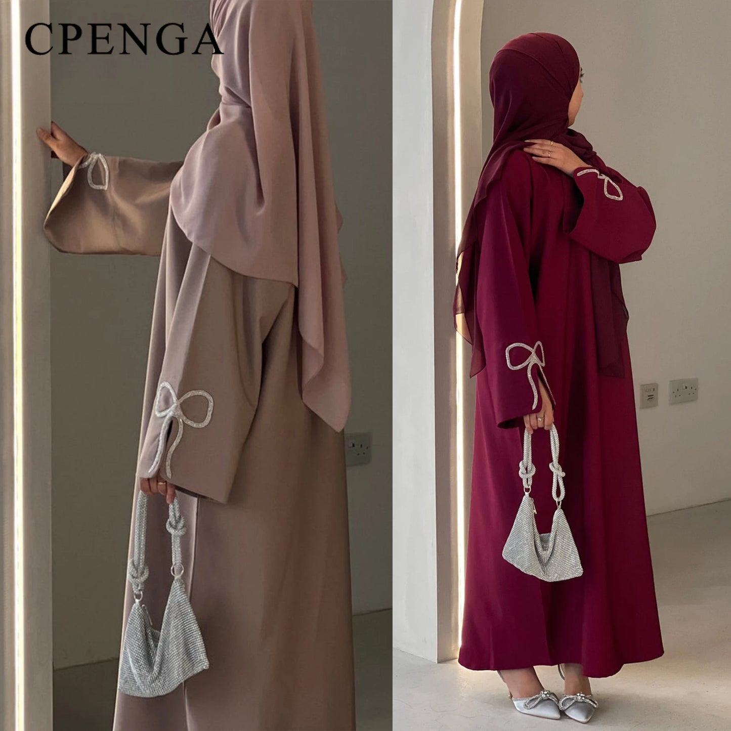 Robe Abaya de luxe cloutée pour femmes, modeste ornée de cristaux