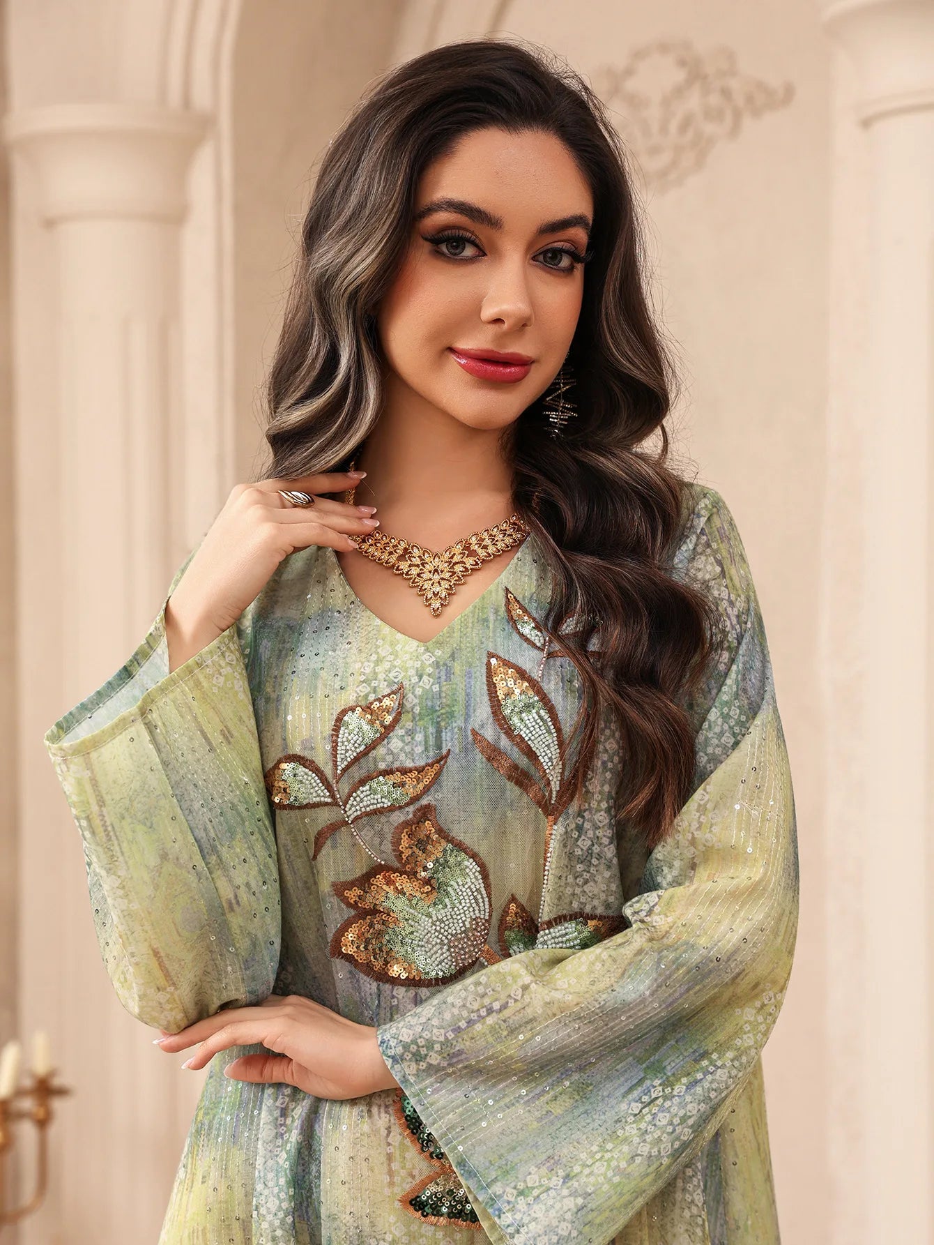 Abayas de luxe de Dubaï, Djellaba de l'Aïd, Robe longue pour femmes  à sequins