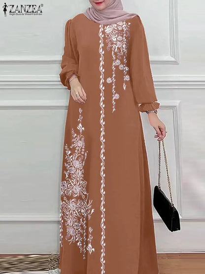 Femmes élégant imprimé fleuri Robe Maxi musulmane Abaya ZANZEA