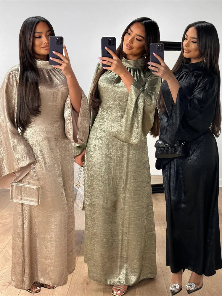 Abaya-Robe de luxe en satin pour femme, caftan kebaya marocain