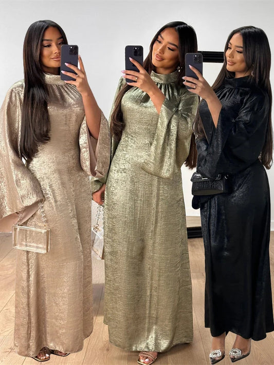 Abaya-Robe de luxe en satin pour femme, caftan kebaya marocain