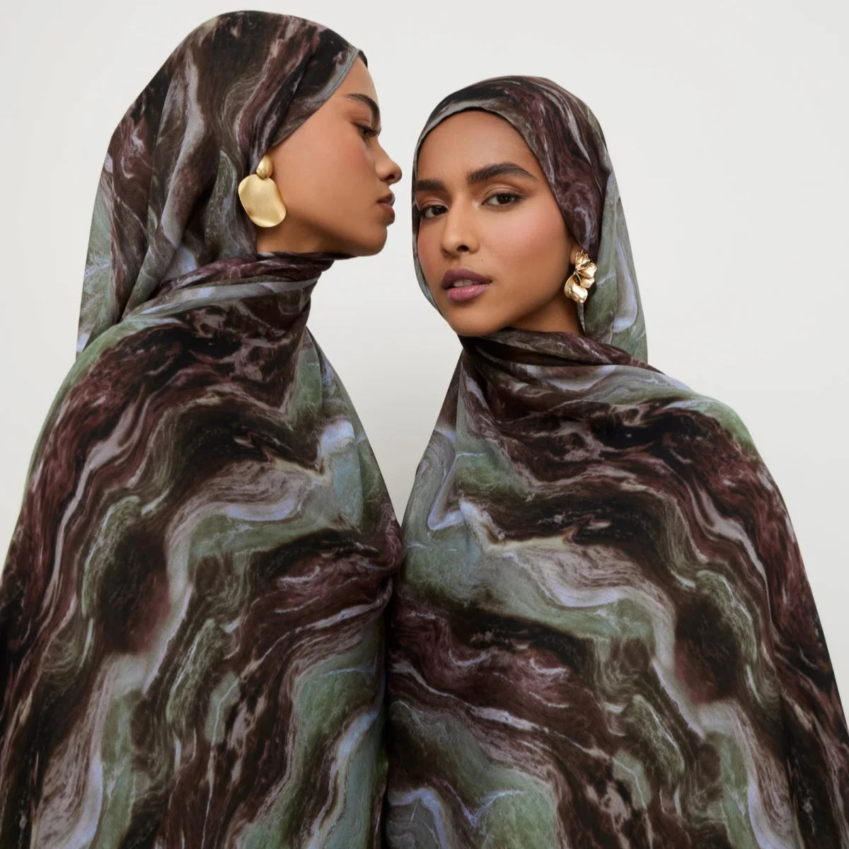 Écharpe en marbre Hijab imprimé aquarelle, Protection solaire douce et respirante