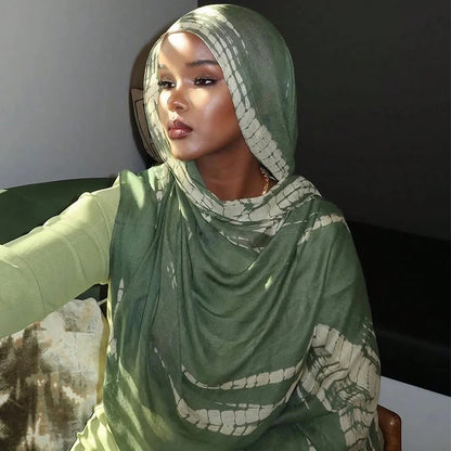 Écharpe en marbre Hijab imprimé aquarelle, Protection solaire douce et respirante
