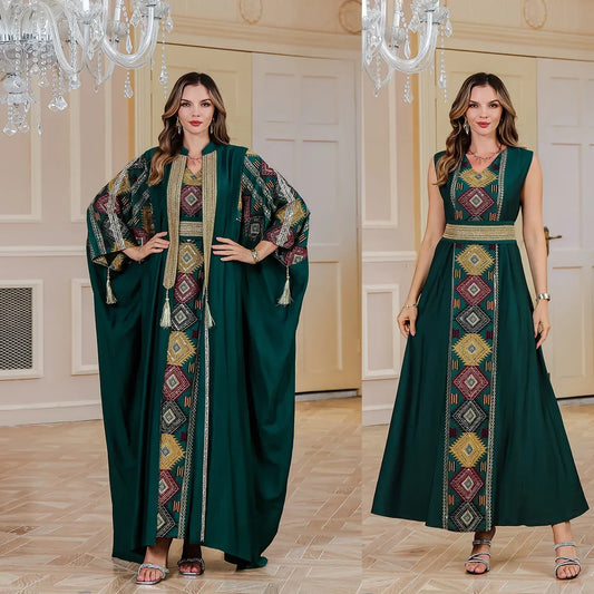 Robe musulmane brodée pour femmes, Abaya ouverte