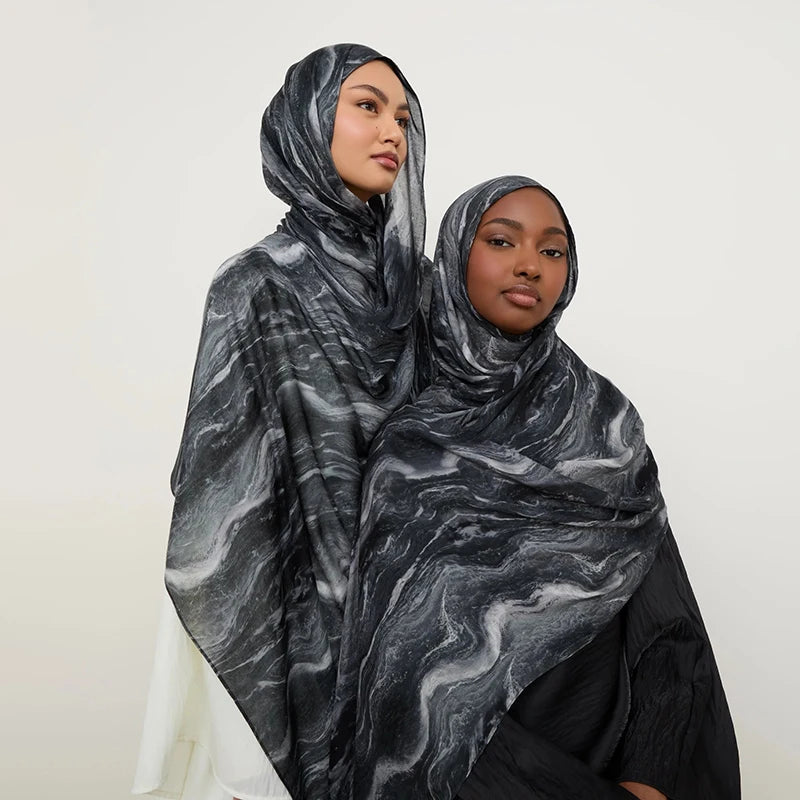 Écharpe en marbre Hijab imprimé aquarelle, Protection solaire douce et respirante