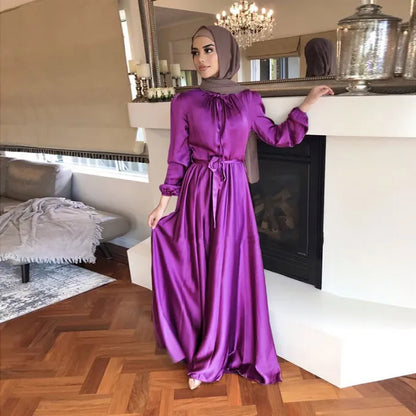 Abaya-Robe Longue en Satin pour Femme, Tenue de Soirée