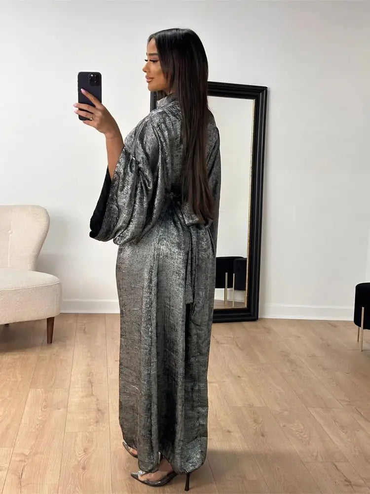Abaya-Robe de luxe en satin pour femme, caftan kebaya marocain
