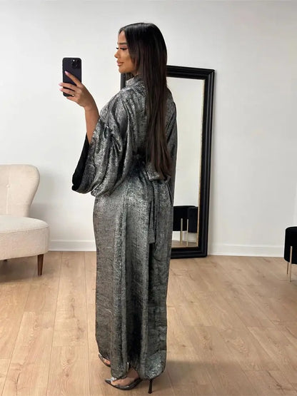 Abaya-Robe de luxe en satin pour femme, caftan kebaya marocain