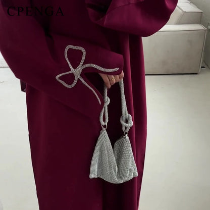 Robe Abaya de luxe cloutée pour femmes, modeste ornée de cristaux