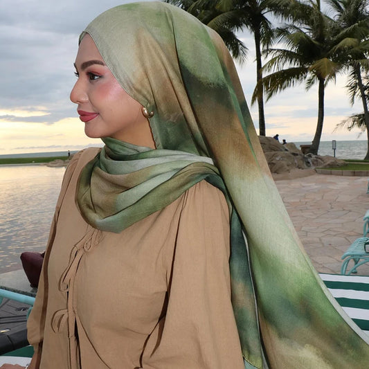 Écharpe en marbre Hijab imprimé aquarelle, Protection solaire douce et respirante