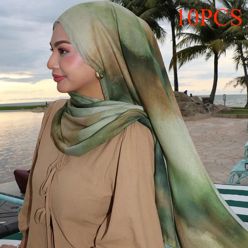Écharpe en marbre Hijab imprimé aquarelle, Protection solaire douce et respirante