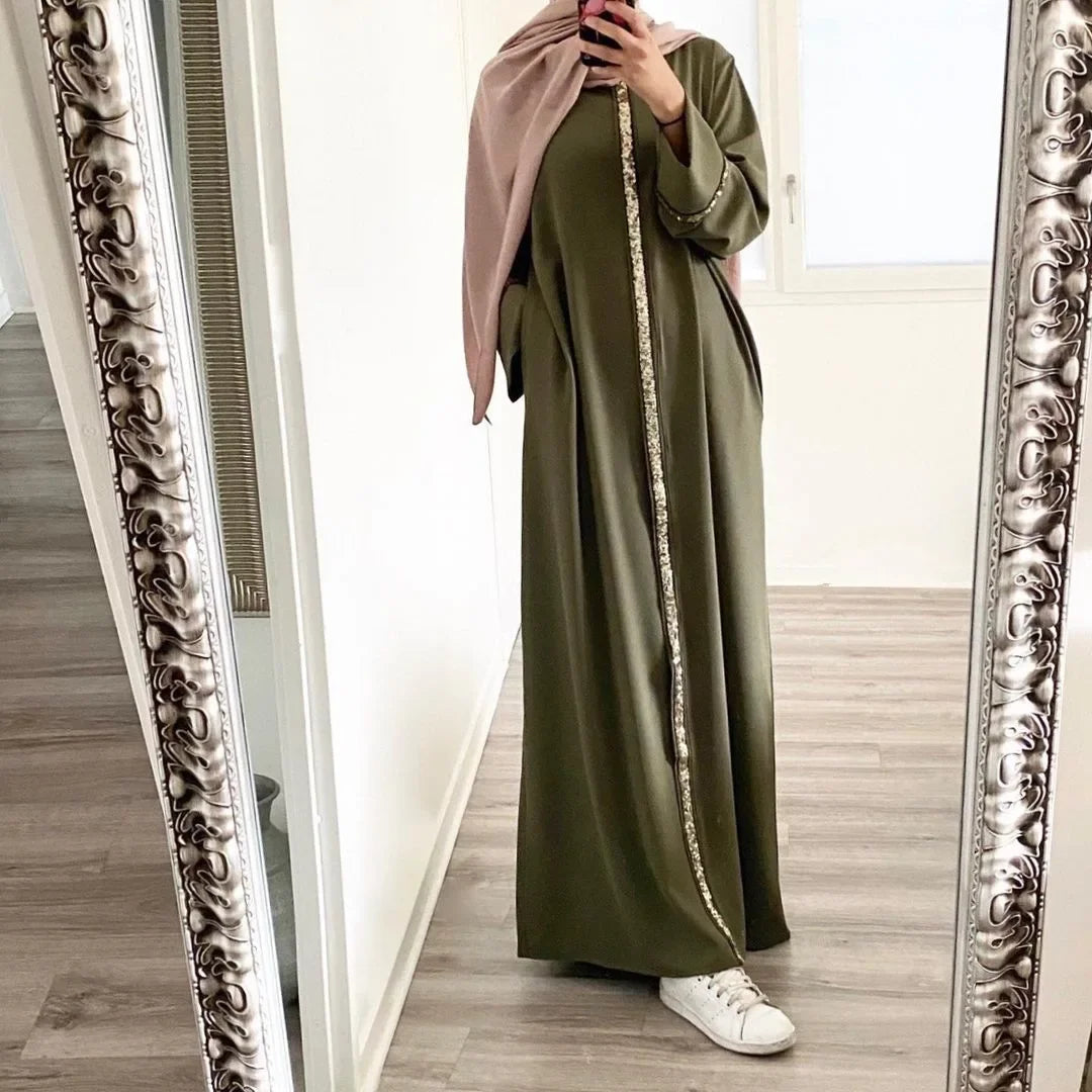 Mode Abaya longue Robe pour les femmes élégant épissure paillettes caftan
