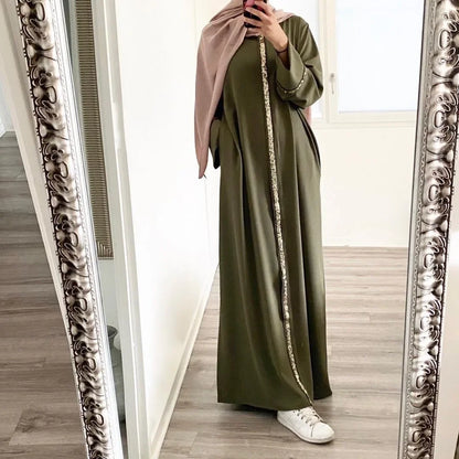 Mode Abaya longue Robe pour les femmes élégant épissure paillettes caftan