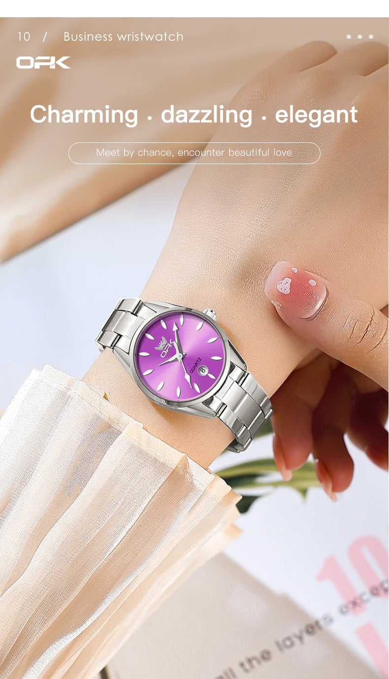 OPK 6038 Couple montres ceinture en acier inoxydable calendrier étanche profond horloge à main