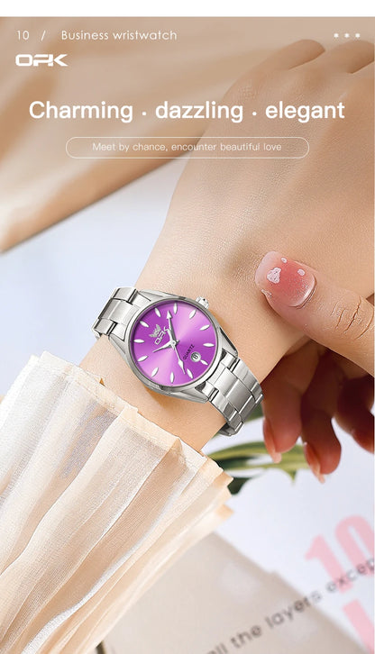 OPK 6038 Couple montres ceinture en acier inoxydable calendrier étanche profond horloge à main