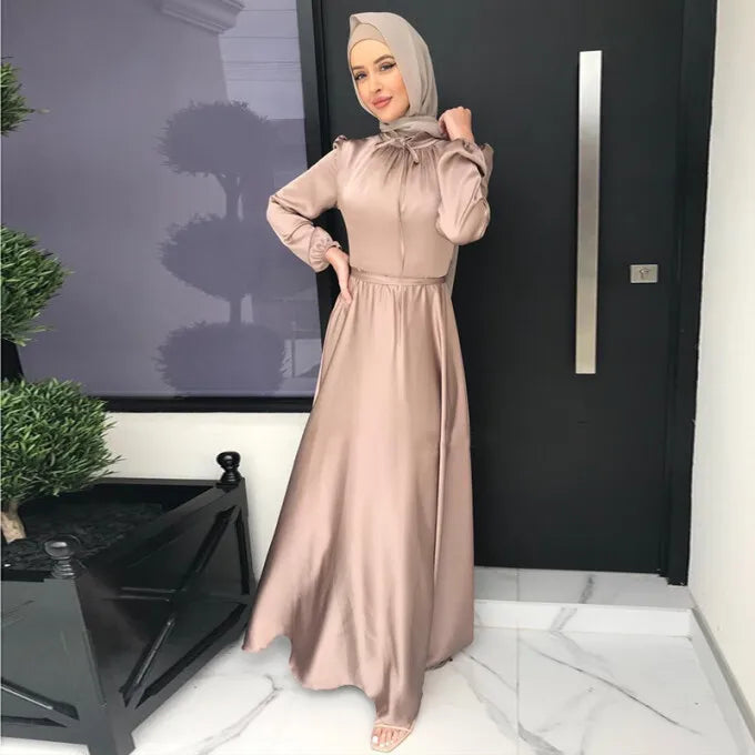 Abaya-Robe Longue en Satin pour Femme, Tenue de Soirée