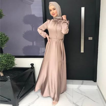 Abaya-Robe Longue en Satin pour Femme, Tenue de Soirée