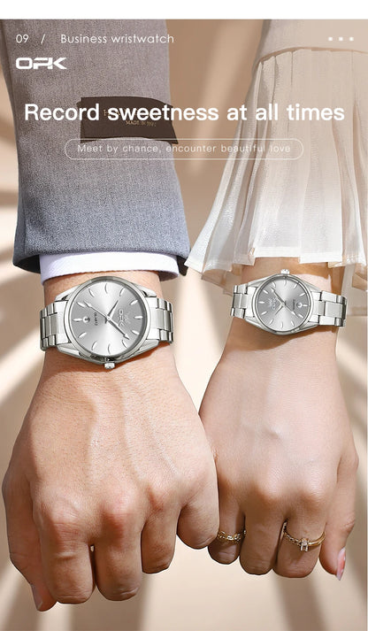 OPK 6038 Couple montres ceinture en acier inoxydable calendrier étanche profond horloge à main