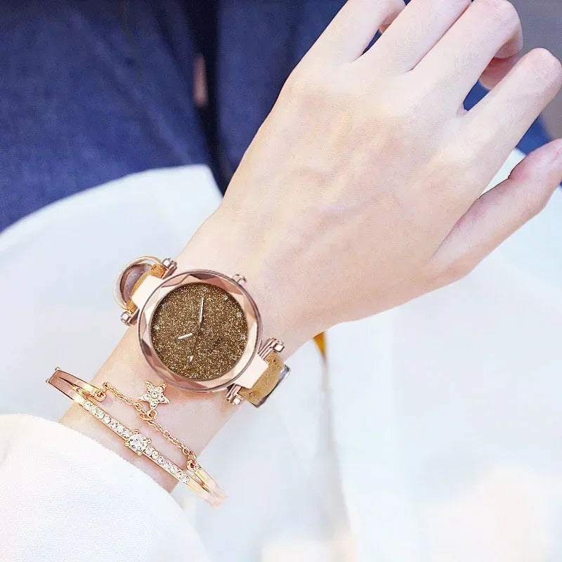 Montre-bracelet ciel étoilé avec biscuits pour femme