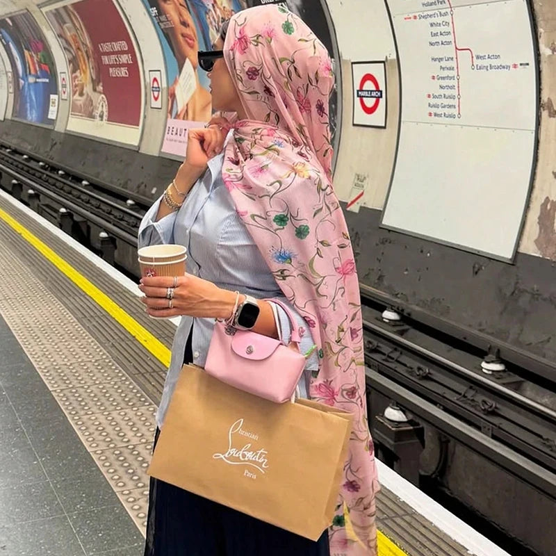 Écharpe en marbre Hijab imprimé aquarelle, Protection solaire douce et respirante