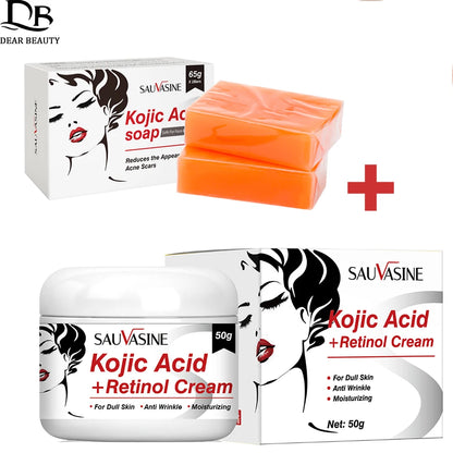 Ensemble de soins pour la peau à l'acide kojique, crème, sérum, nettoyage, savon