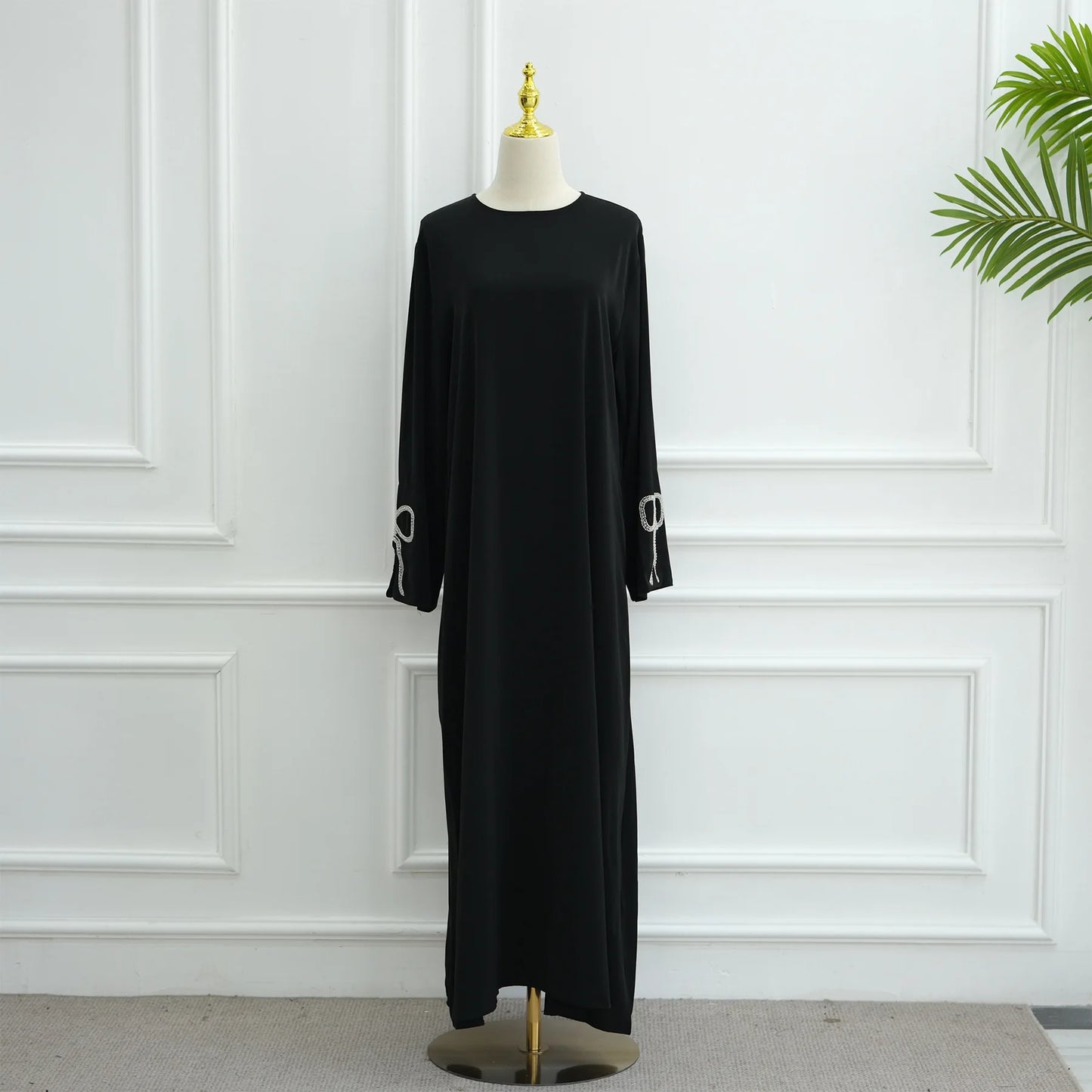 Robe Abaya de luxe cloutée pour femmes, modeste ornée de cristaux