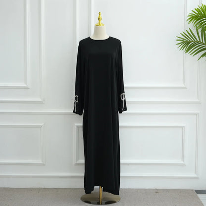 Robe Abaya de luxe cloutée pour femmes, modeste ornée de cristaux