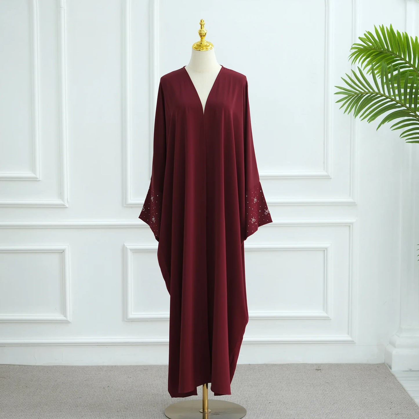 Abaya de luxe de dubaï avec nœud perlé, robe modeste pour femmes élégante
