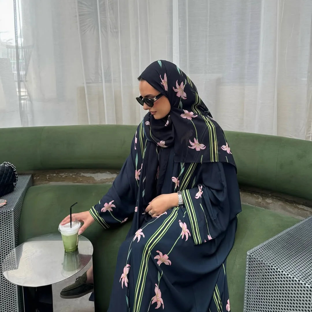 Abaya écharpe imprimé musulman Cardigan robes Abayas caftan